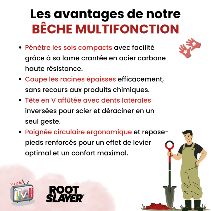 VENTEO Bêche Professionnelle Multifonctions RootSlayer | Pelle Acier ...