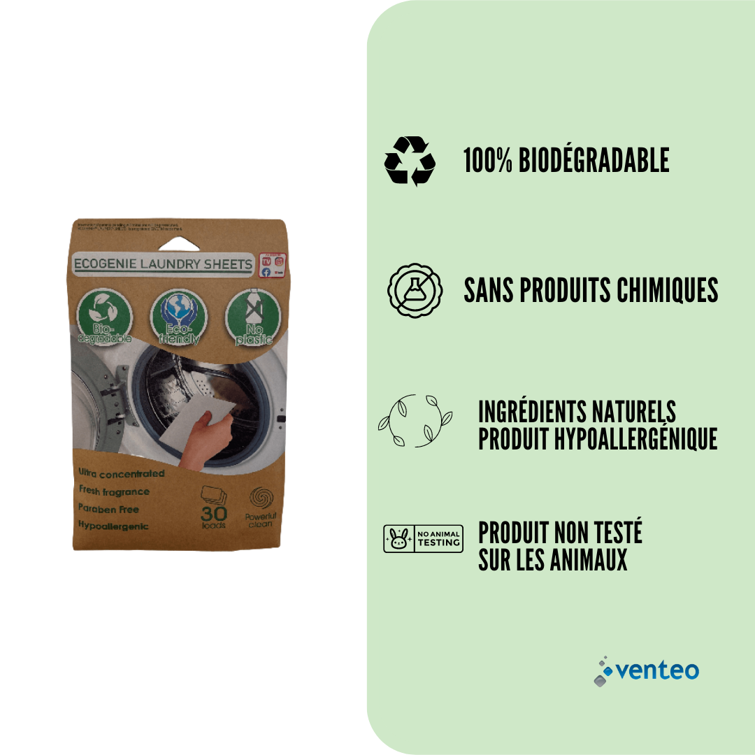 ECO+ détergent à lessive en feuilles - 100 brassées écologiques – Comerco